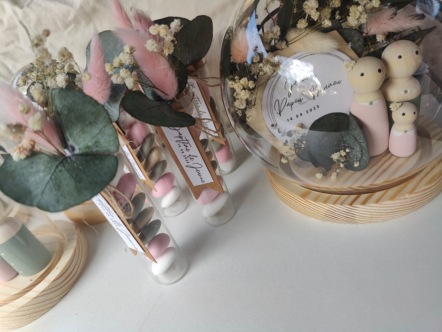 Éprouvette de dragées personnalisée • Vert/Rose/Beige