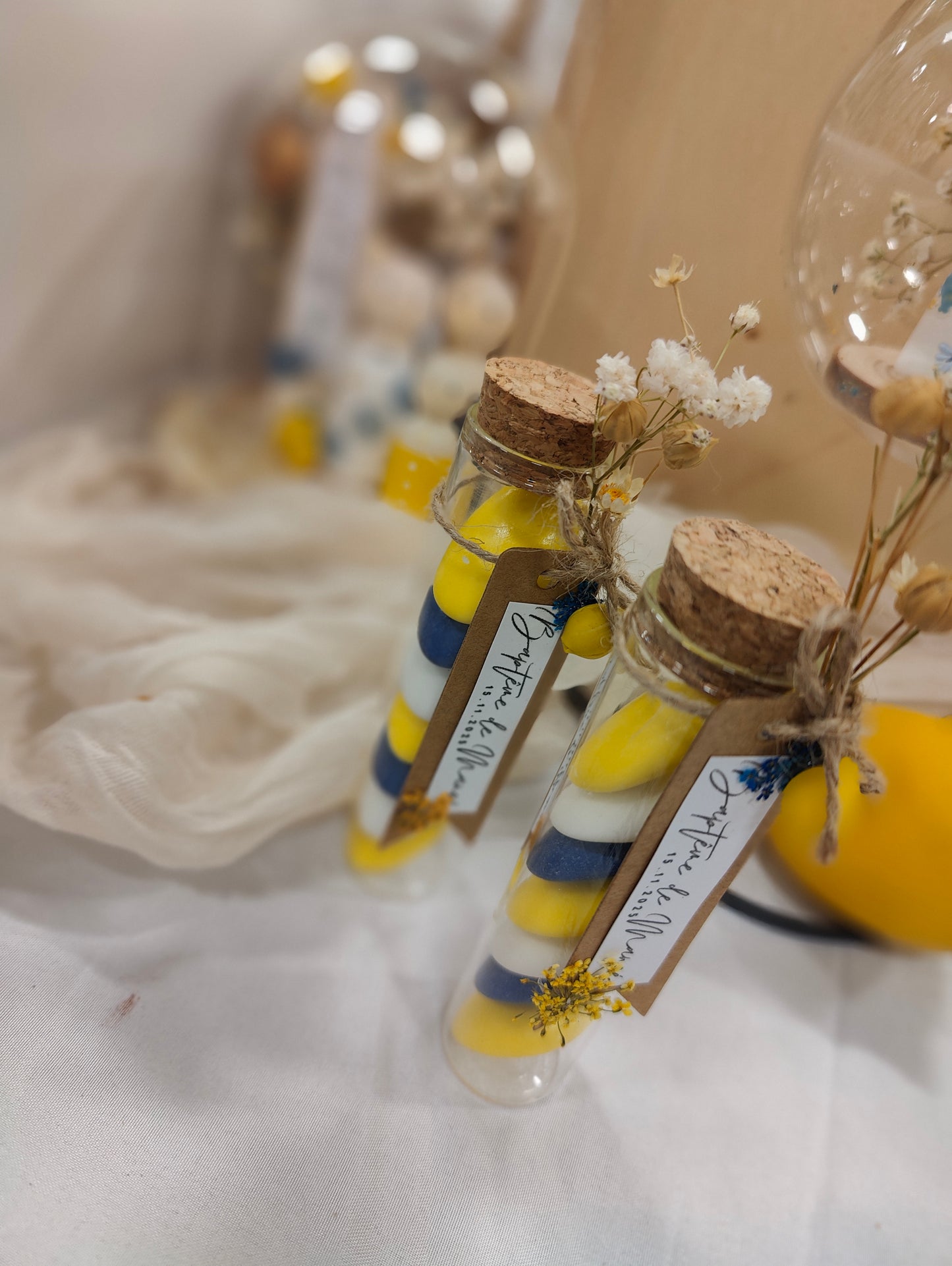 Éprouvette de dragées personnalisée • Dolce Vita Citron • Bleu Foncé/Jaune