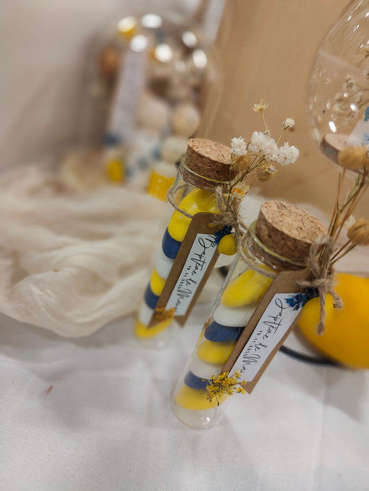 Éprouvette de dragées personnalisée • Dolce Vita Citron • Bleu Foncé/Jaune