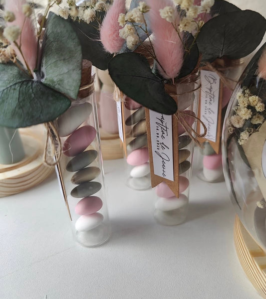 Éprouvette de dragées personnalisée • Vert/Rose/Beige