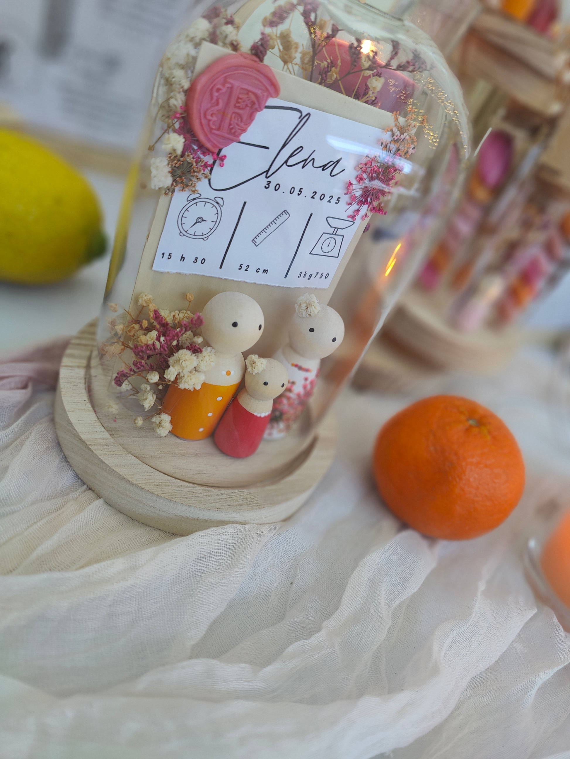 alt="Cadeau naissance personnalisé cloche en verre Dolce Vita Colorée – souvenir unique"